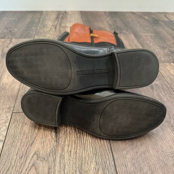 Tommy‎ Hilfiger Riding Boots Two-Tone Knee High Logo Black Brown Size 8 - Picture 10 of 10